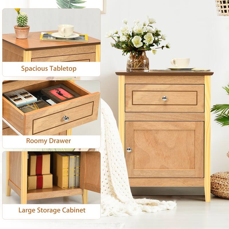 Costway 2PCS Nightstand with Drawer Accent Side End Table Storage