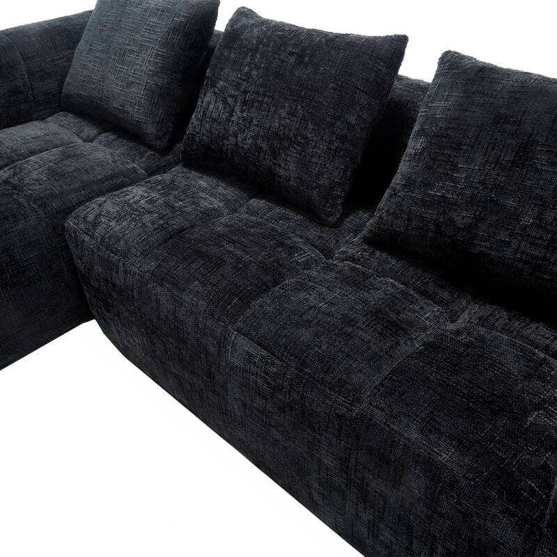 98.42" Modern Chenille L-shaped Modular Sectional Sofa with Chaise Lounge and Small Side Pockets