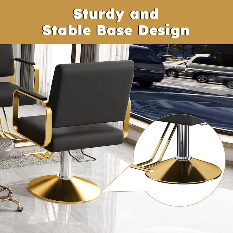 Roomfitters Hydraulic Salon Chair, 360 Swivel Styling Chair with Gold Base, Professional Barber Equipment, Black
