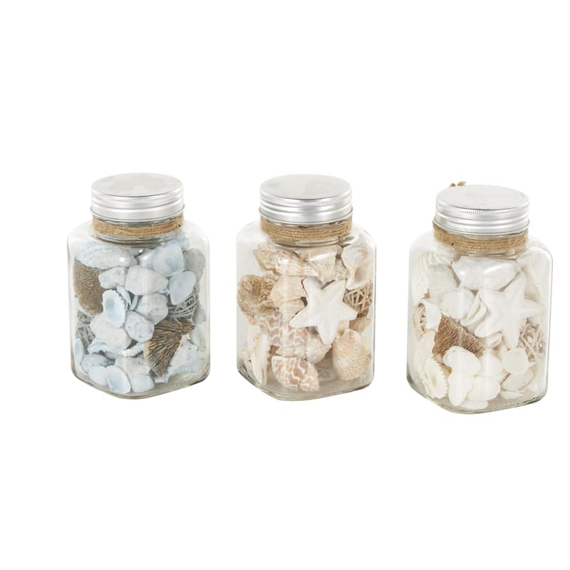 Glass Orbs & Vase Filler with Seashells and Jute Rope Accents - Set of 3 Clear - Roche River Decor - 3"W x 3"L x 6"H