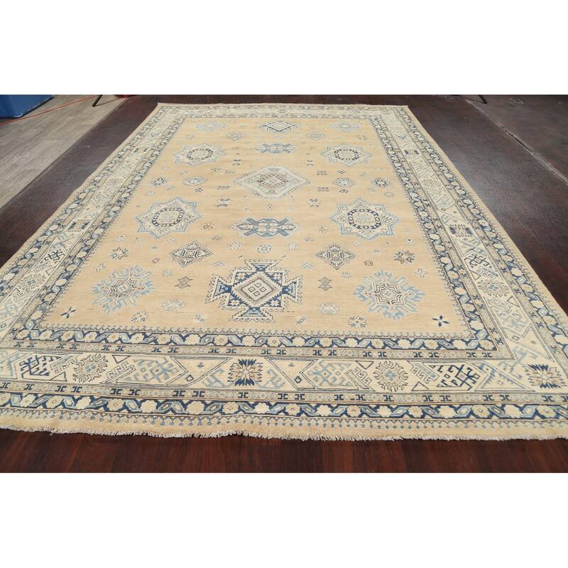 Vegetable Dye Geometric Oriental Super Kazak Wool Area Rug Handmade - 8'5" x 11'6"