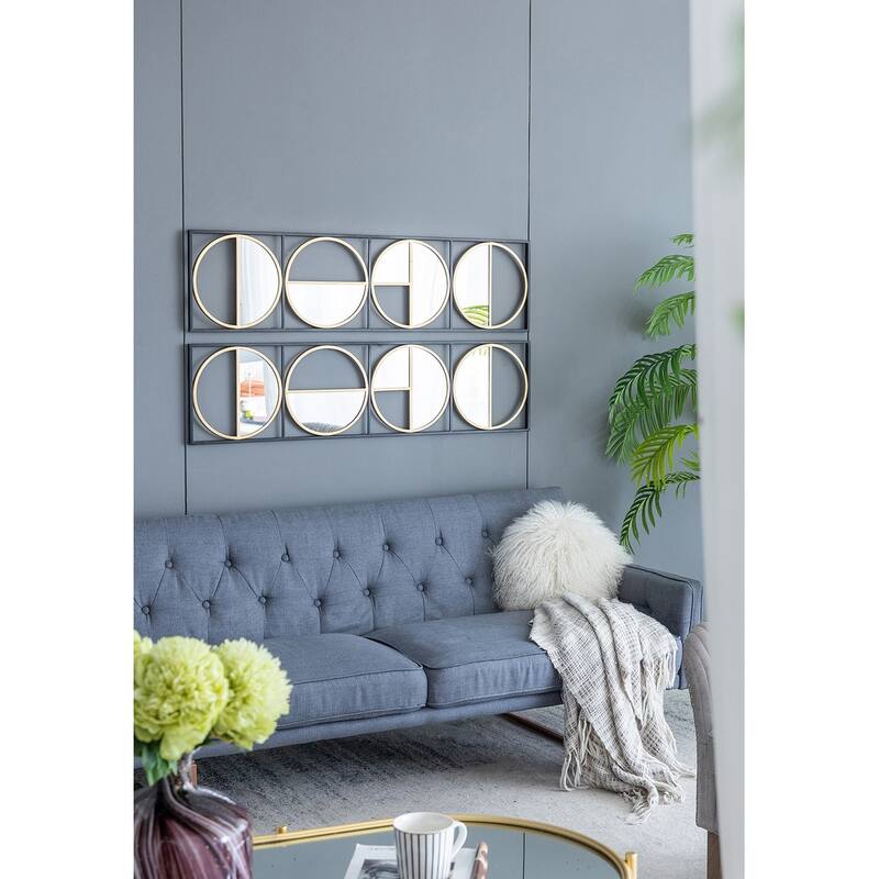 Eclectic Styling Metal Beaded Wall Mirror with Contemporary Design - Gold + Black