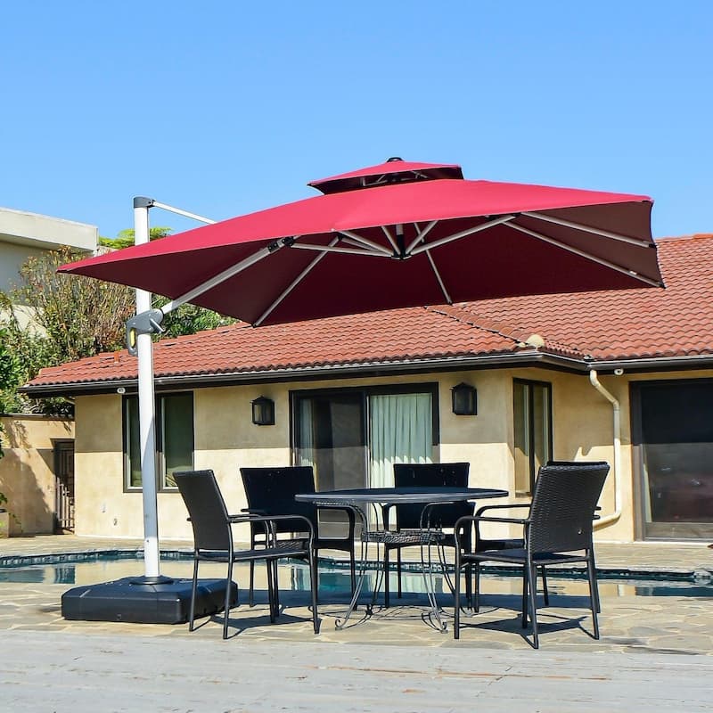 PURPLE LEAF 9ft Square 360 Degree Rotation Patio Offset Umbrella