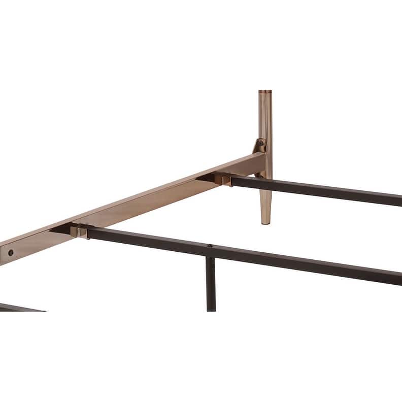 Queen Size Sleigh Bed in Industrial Style - Copper Metal, Slatted Headboard, Low Profile Footboard