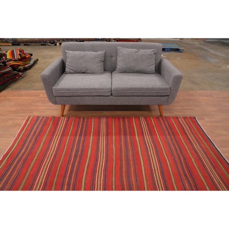 Hand Woven Oriental 100% Wool Carpet Southwestern Geometric Oranges & Rust Kilim Area Rug - 7' 9'' X 4' 9''