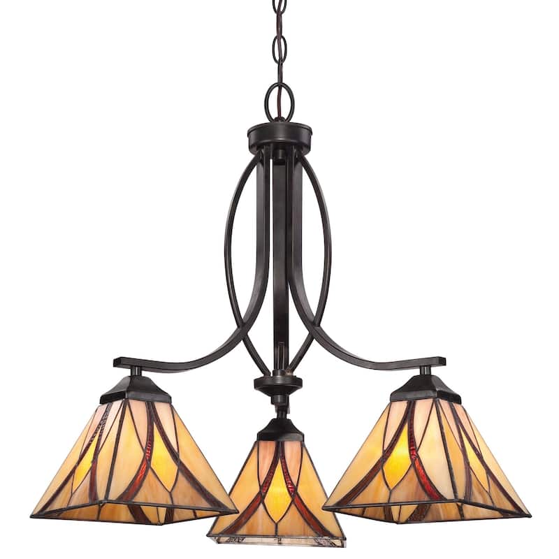 Roseto Terrell 3 Light 23" Wide Chandelier with Tiffany Glass - Valiant Bronze