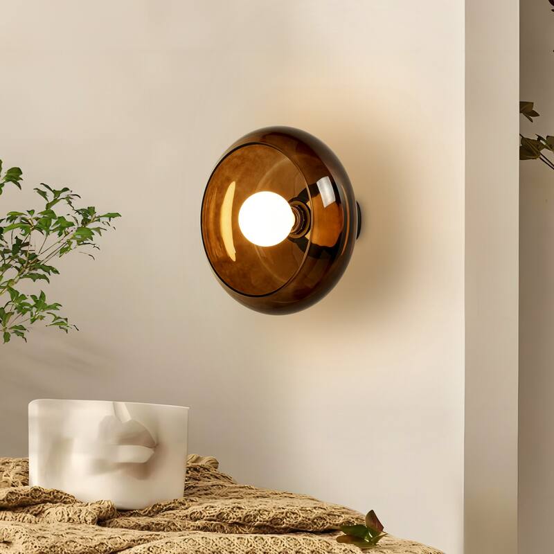 10.4" 1-Light Modern Bowl-Shaped with Brown/Milk White Glass Shade Wall Sconce for Hallways, Bedroom