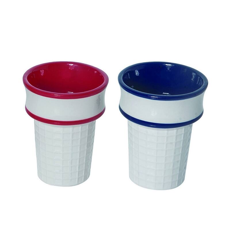 Transpac Dolomite 4.75 in. Multicolor Patriotic Americana Waffle Cone Cups Set of 4