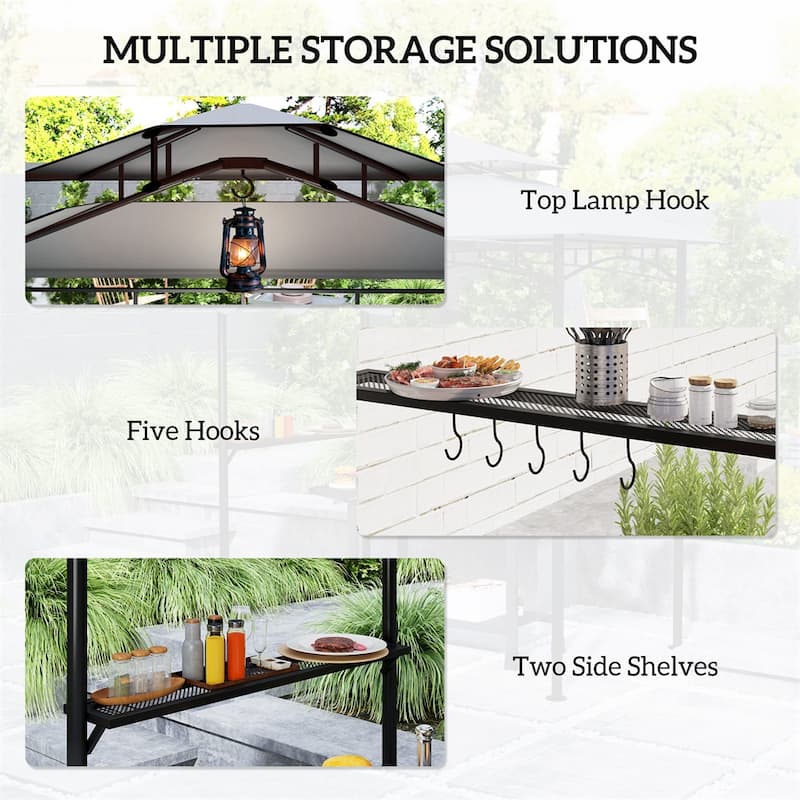 Premium Outdoor Grill Gazebo with Adjustable Awning Powder-Coated Steel Frame and PA-Coated Polyester Canopy