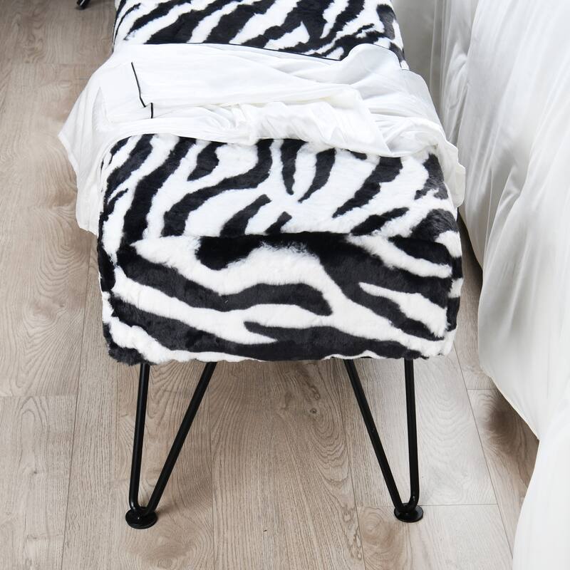 Home Soft Things Animal Pattern Ottoman Bench with Black Metal Legs