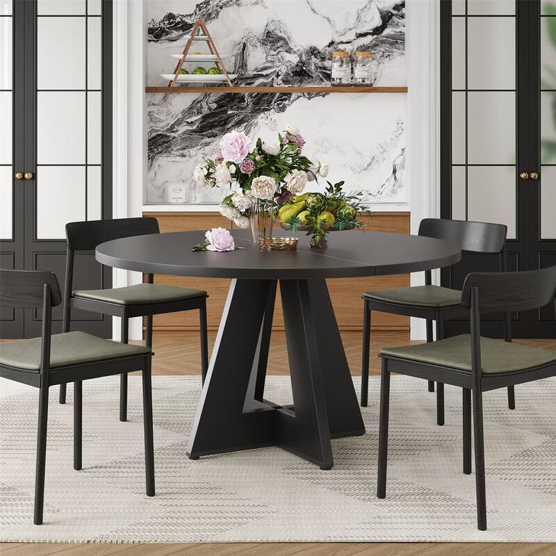 47" Large Round Dining Table with Sturdy Metal Base for 4-7 People