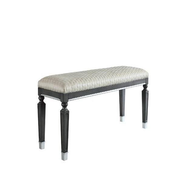 House Beatrice Bench, Two Tone Beige Fabric, Charcoal & Light Gray ...