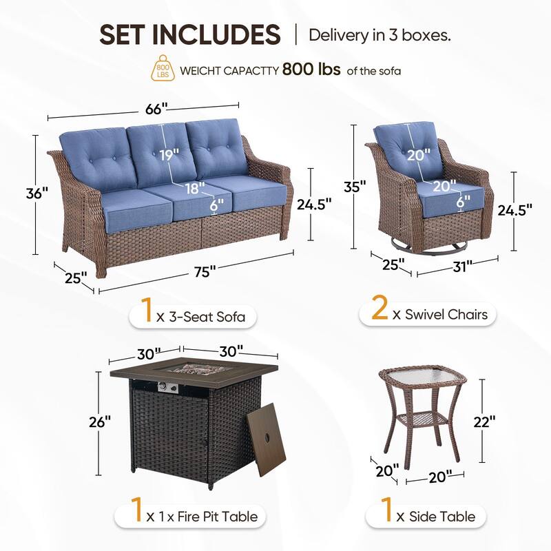 Outdoor Furniture Set with Propane Gas Fire Pit Table
