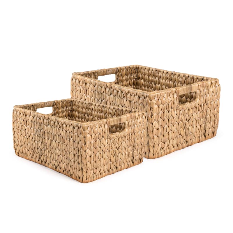 happimess Leif Rustic Minimalist Hand-Woven Hyacinth Nesting Baskets with Handles, Natural (Set of 2)