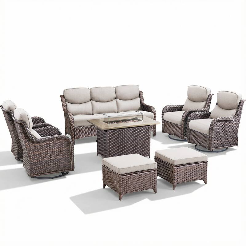 Pocassy Outdoor Fire Pit Sofa Swivel Chairs Conversation Set