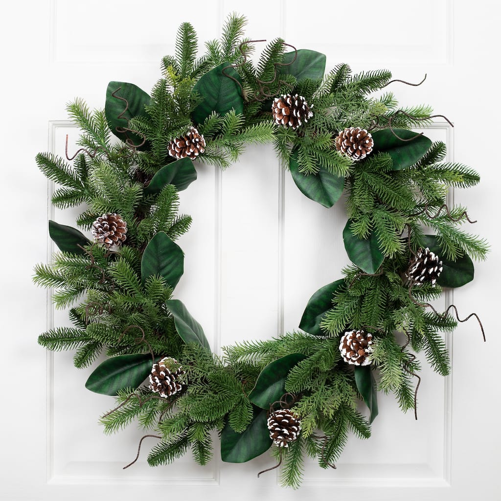 Mixed Foliage and Whitewashed Pinecones Artificial Christmas Wreath - 28" - Unlit