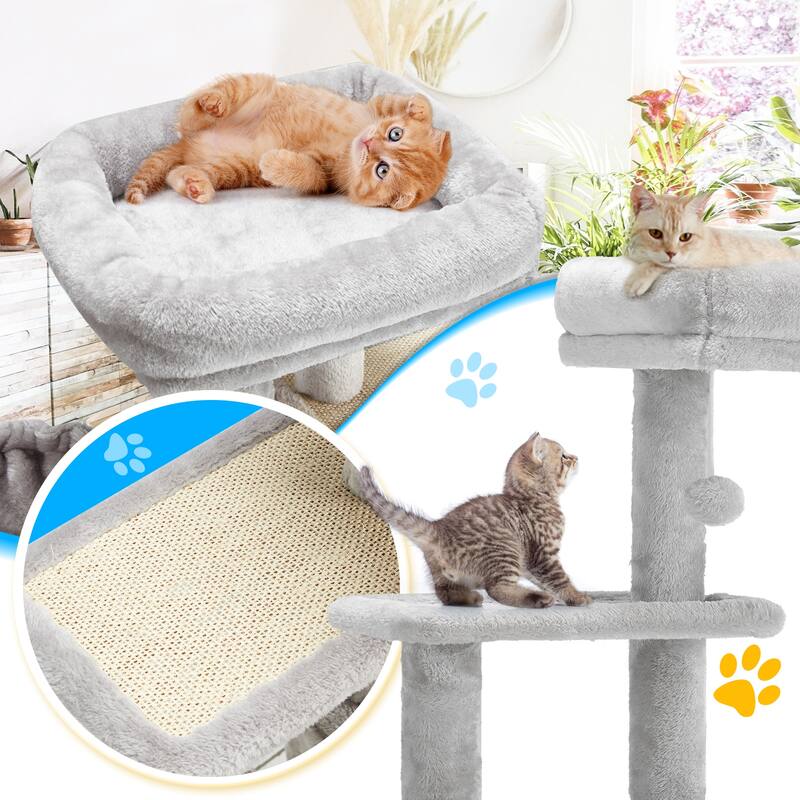 EROMMY Cat Tree – Multi-Level Cat Tower with Sisal Scratching Posts & Swing Ball, Modern Cat Furniture for Indoor Cats