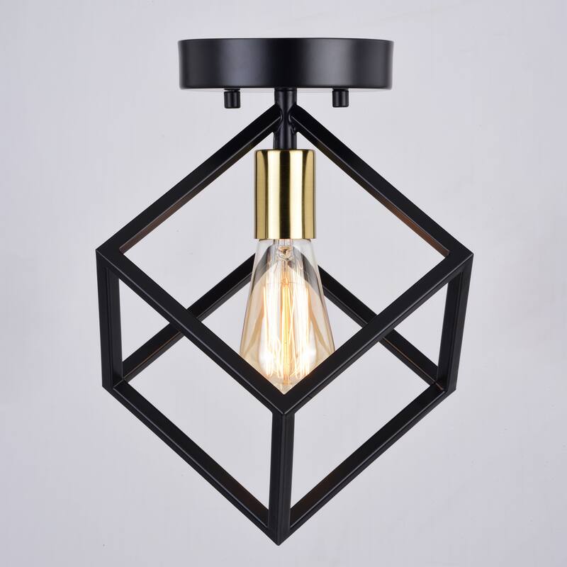 Deering 10.25-in W LED Compatible Matte Black and Gold Satin Brass Contemporary Flush Mount Ceiling Light Fixture