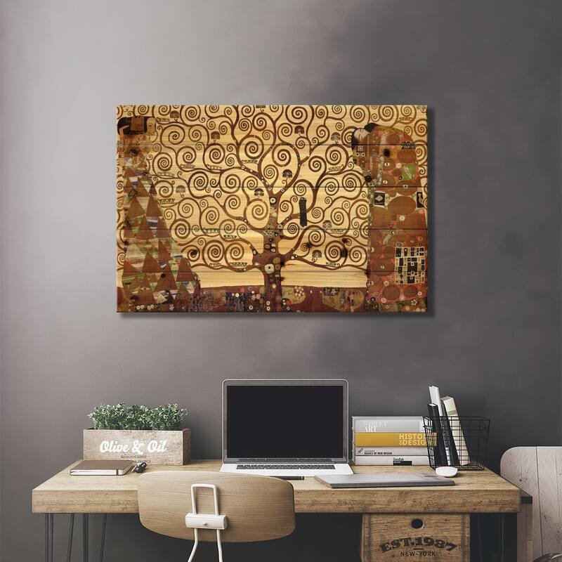 The Tree of Life Print On Wood by Gustav Klimt - Multi-Color