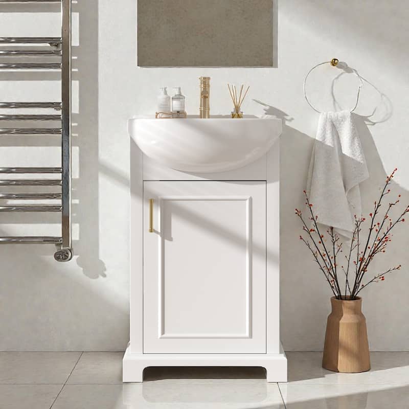 20" Bathroom Vanity with Bulged Ceramic Sink, French Style Freestanding Single Vanity with Soft-Close Door