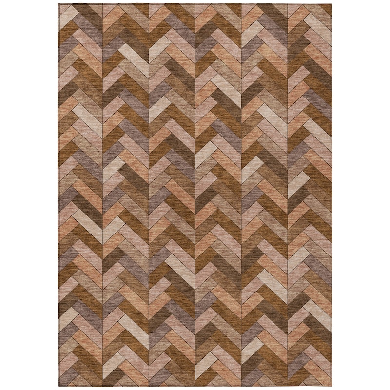 Machine Washable Indoor/ Outdoor Modern Chevron Chantille Rug