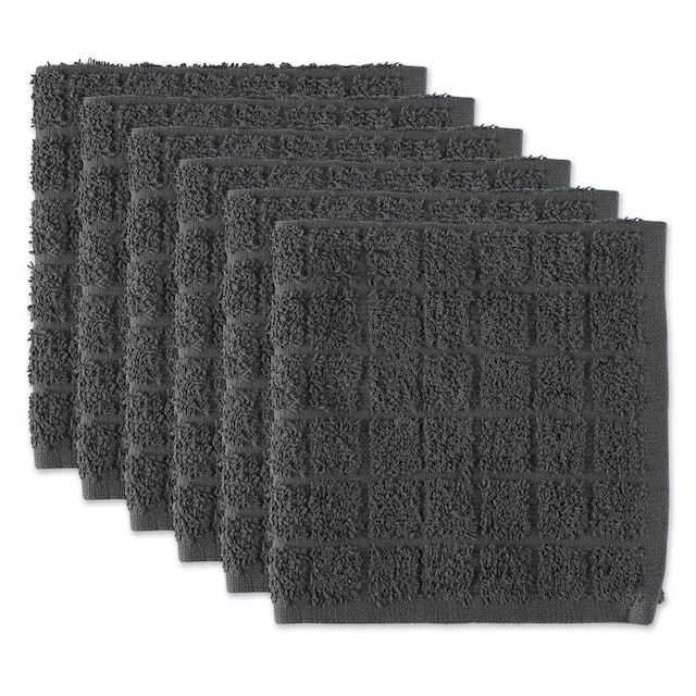 DII Solid Windowpane Terry Dishcloth Set of 6 - Solid Mineral