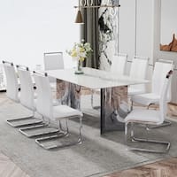 Modern Minimalist Dining Table with White Imitation Marble Glass ...