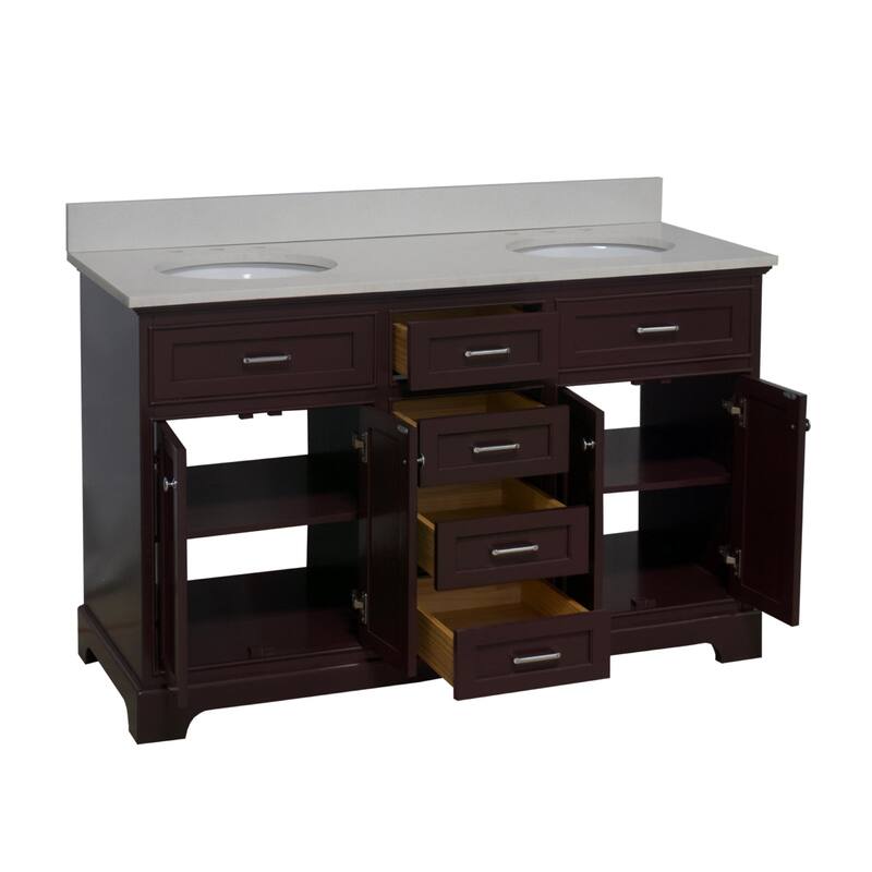 KitchenBathCollection Aria 60" Double Bathroom Vanity with Quartz Top