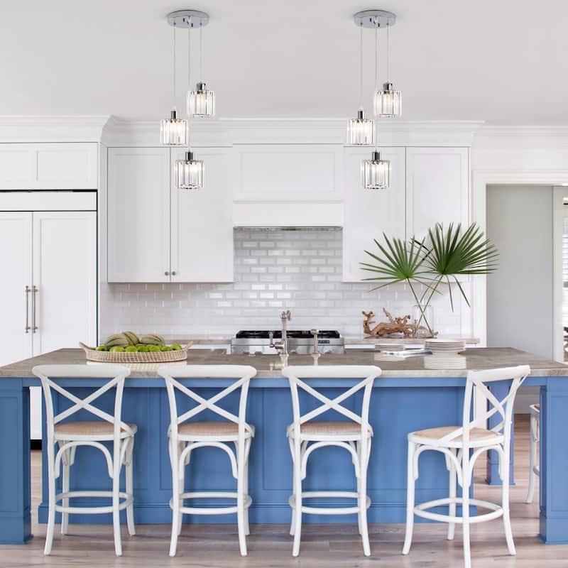 Modern 3-Light Crystal Chandelier, Kitchen Island Pendant Lights, Classic Semi Flush Mount Chandelier for Dining Room