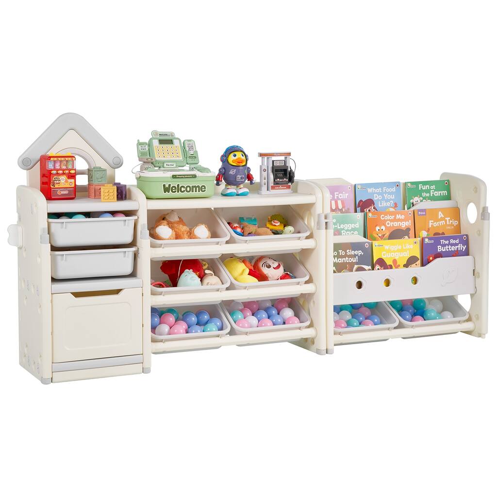 Kids Toy Storage with Bookshelf, 4-Tier Toy Storage Organizer