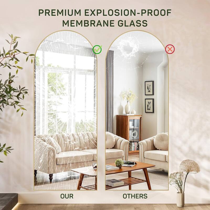 Arched Mirror Full Length, 16"x59" Body Wall Mirrors, Floor Standing,Tall Arch Mirror with Stand Aluminum Alloy Frame