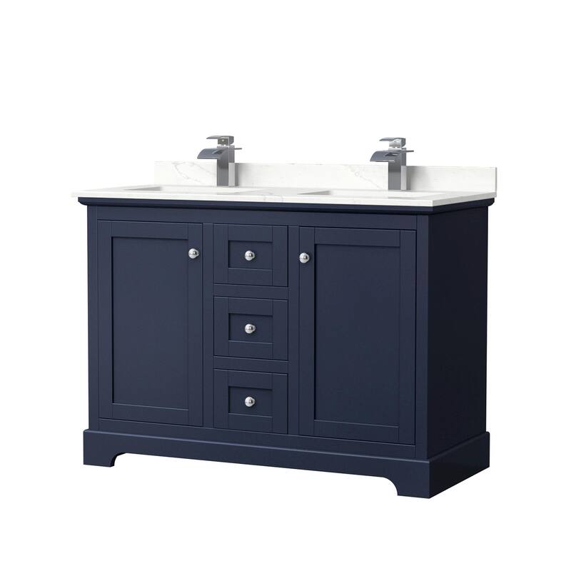 Wyndham Collection WCV232348D-QTZ-UNSMXX Avery 48" Free Standing - Dark Blue / Giotto Quartz Top / Polished Chrome