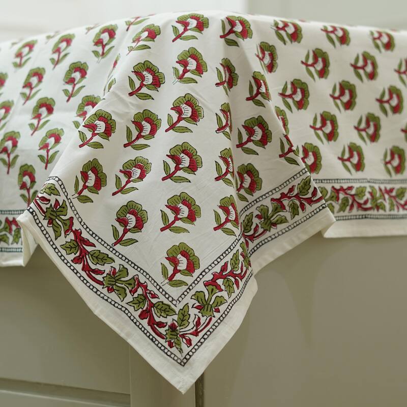 Fabdivine Cotton Hand Block Floral Flat Sheet Bed Room Home Décor Accent Gift