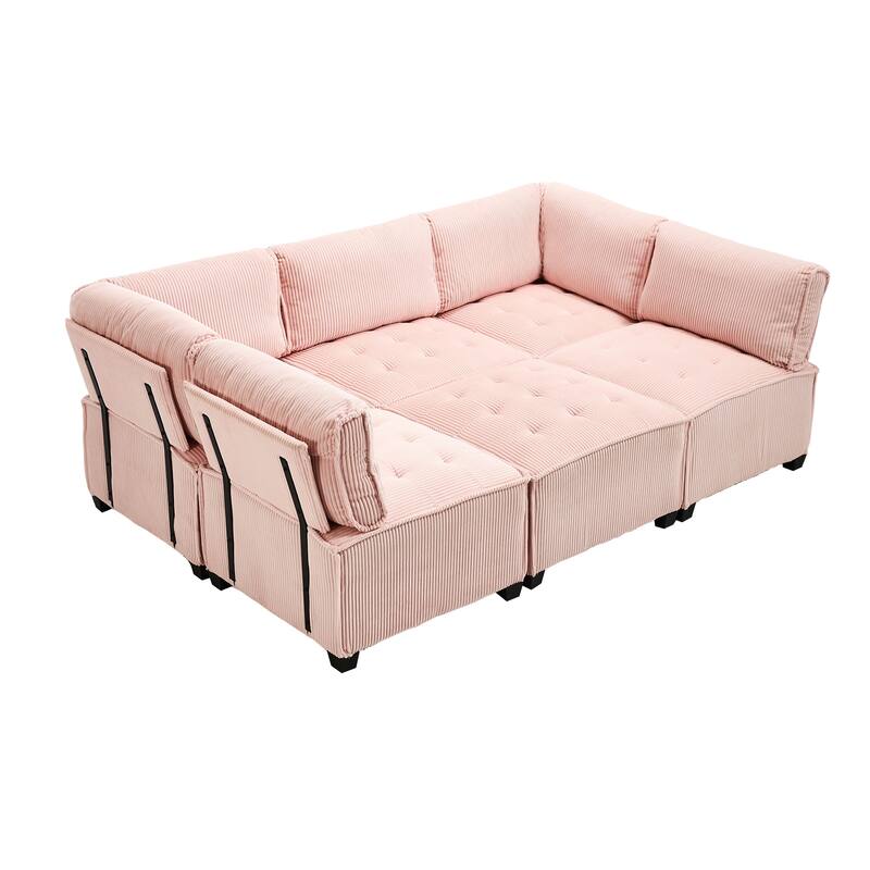 Ergonomic Lounge Modular Couch Corduroy Sectional Sofa with Deep Seat Ottoman Chaise and High-Rebound Thick Cushions