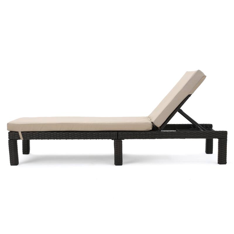Roomfitters Puerta Outdoor Wicker Chaise Lounge with Water Repellent Cushion, Dark Brown and Beige