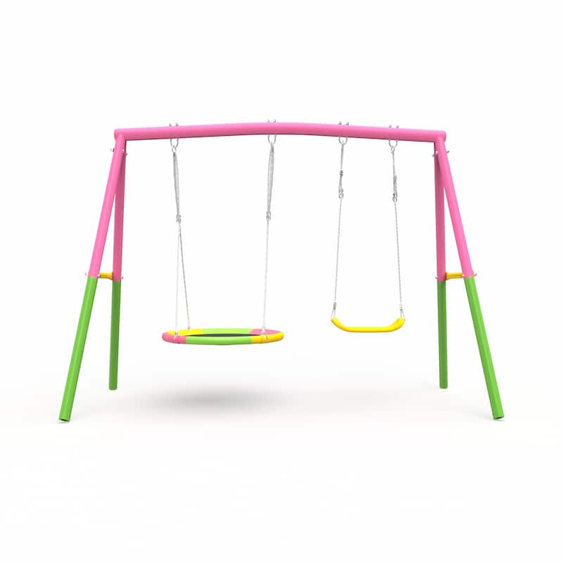 Swing Set for Backyard, 330lbs Swing Set with Heavy-Duty Outdoor Swing Stand, 1 Saucer Swing Seat 1 Belt Swings Seat
