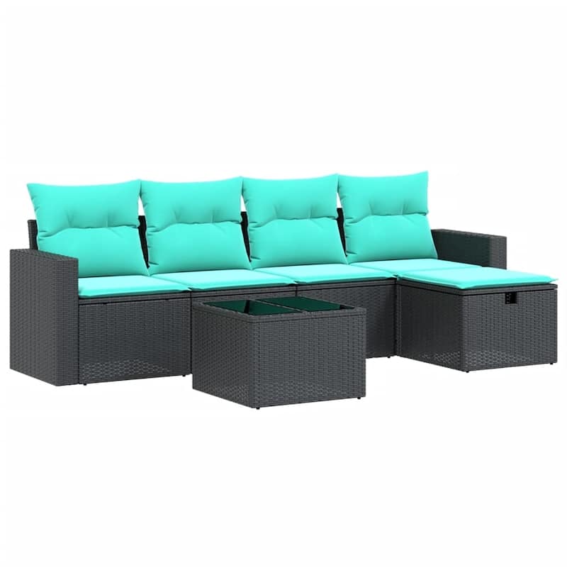 vidaXL Patio Sofa Set with Cushions Outdoor Conversation Furniture Poly Rattan - 21.7" x 24.4" x 27.2"