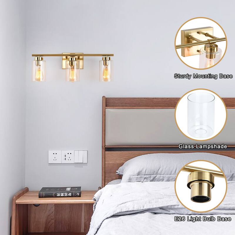 22.83 in. 3-Light Modern Wall Sconce Bathroom Vanity Light with Glass Shade