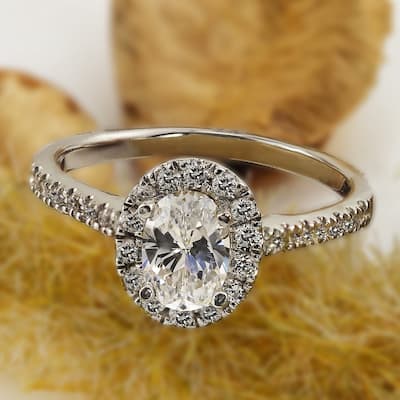 Auriya 18k Gold 1ctw Oval-cut Halo Diamond Engagement Ring (I-J, I1-I2)