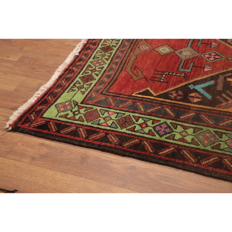 Hand Knotted Oriental 100% Wool Carpet Traditional Tribal Oranges & Rust Heriz Runner Rug - 12' 5'' X 3' 6''