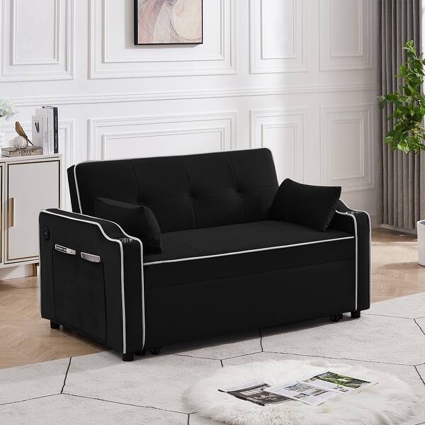 Convertible Loveseat Pullout Bed w/ Pocket, Black Adjustable Back Chair Bed Bath & Beyond
