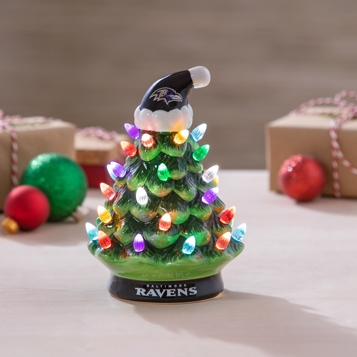 8" LED Ceramic Tabletop Christmas Tree, Baltimore Ravens