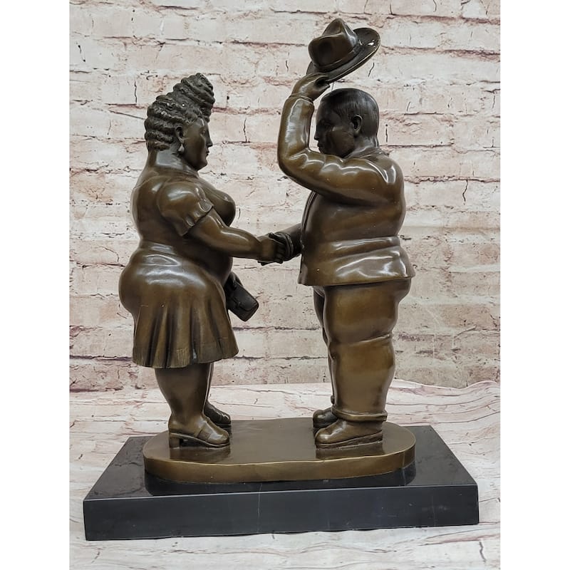 Man Woman Courting Bronze Sculpture Statue After Fernando Botero On Marble Base