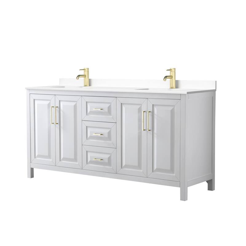 Wyndham Collection Daria 72" Free Standing Double Basin Vanity Set - White / White Cultured Marble Top / Brushed Gold