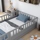preview thumbnail 24 of 38, Twin Children's Floor Bed Frame with Safety Fence & Door, Wooden Bed for Kids' Play and Sleep, Durable Pine Construction, White