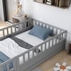 preview thumbnail 9 of 29, Twin Floor Bed Frame with Guardrails and Entryway Door Wooden Montessori Style Play