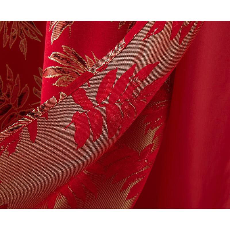 Gracewood Hollow Bao Textured Floral Jacquard Single Rod Pocket Curtain Panel w/ Attached 18-inch Valance - 54 x 84 in.