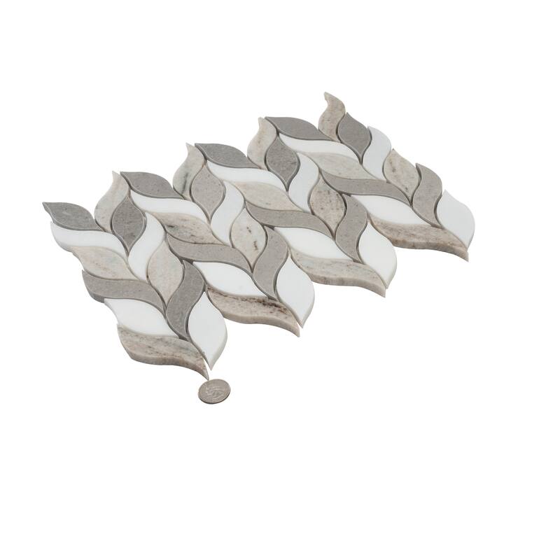 Mirage 10x12 Warm Beige White Marble Mosaic Leaf Wall and Floor Tile (4.07 sq ft/case) - 5 Pack