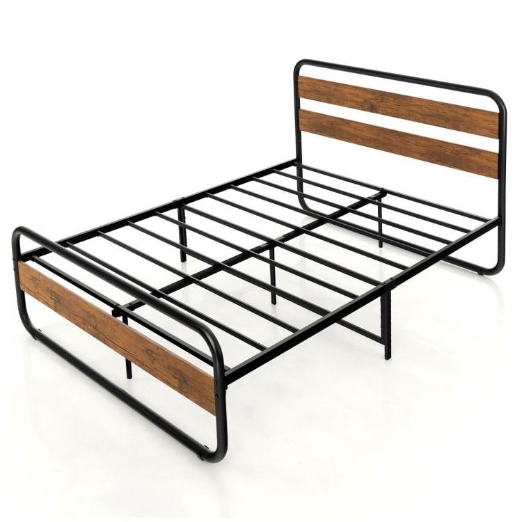 Farmhouse Style Wood and Metal Platform Bed with Footboard
