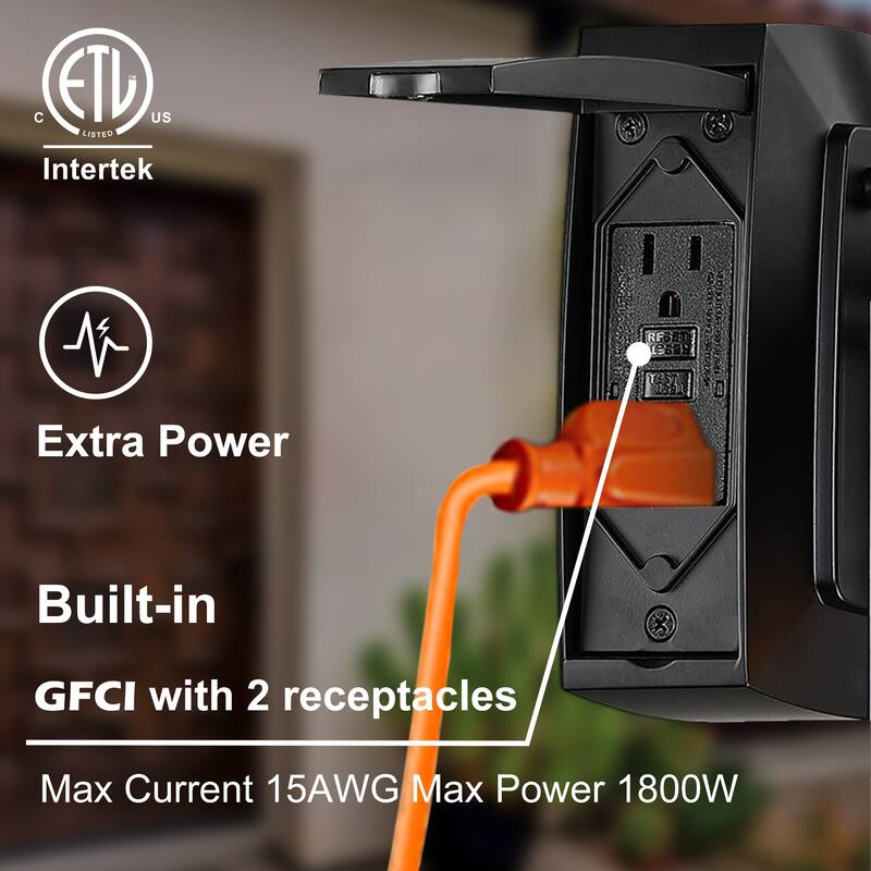 Outdoor Wall Lantern Porch Light with GFCI Outlet - 5.04"Wx8.07"Ex13.74"H